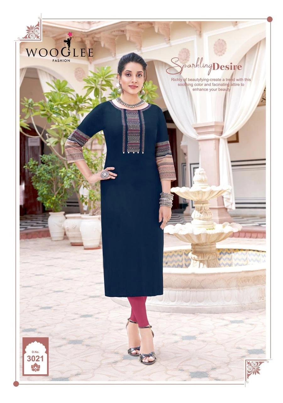 Wooglee Salonee Vol 5 Heavy Rayon Wholesale Fancy Kurtis Catalog — Wholesale Kurtis, Wooglee wholesale from Surat - Gallery Image 3